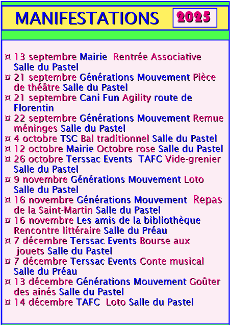 LISTE DES MANIFESTATIONS