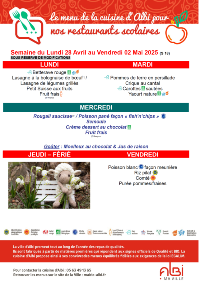 MENU SEMAINE 18